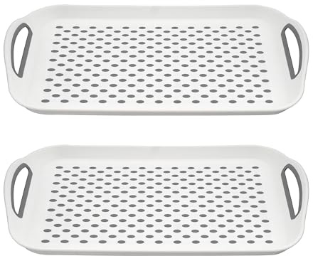 Juego de 2 bandejas antideslizantes rectangulares para servir en la parte superior e inferior de plástico para cena/bebidas con superficie de goma de silicona de alto agarre con asas de agarre, azul