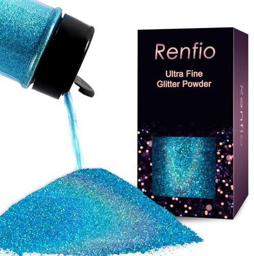 Renfio Holographic Glitzer Powder, 1.75 Oz (50g) glitzer gesicht, 1/128 0.008 0.2mm Ultra Fine Glitzerpulver For Garten Deko, Glitzer Basteln, Nail Powder, Body Glitzer Haare - Laserblau