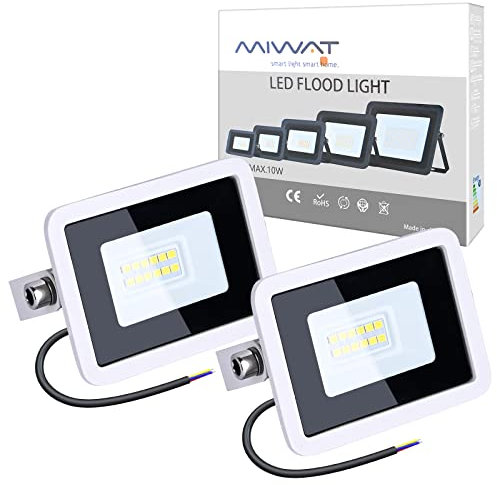 MIWATT Faretti a LED per esterni 10W luci a LED per esterni IP68 900 lumen, Luce bianca fredda，parco, patio, giardino, garage，2 Pezzi