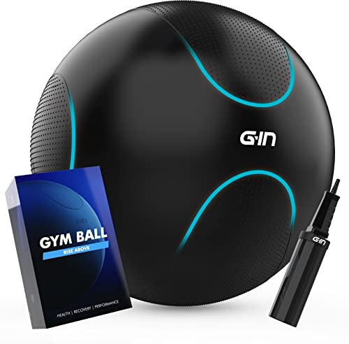 G-IN Gymnastikball 75 cm Sitzball Büro [Anti-Burst-System] für Büro Fitness Yoga Balance - INKL. Luft-Pumpe - Schwangerschaftsball Fitnessball Yogaball