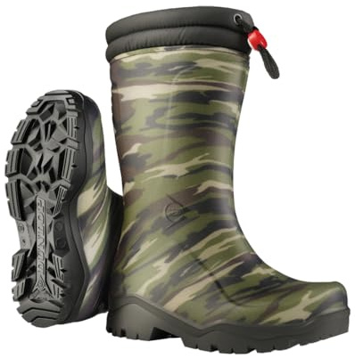 DUNLOP Kids Blizzard - Unisex Winter Safety Insulated Fashion Thermal Boot, Camouflage/Black, Waterproof and Chemical Resistant PVC Wellie with Traction Outsole for Outdoor Fun - EU35, UK2.5