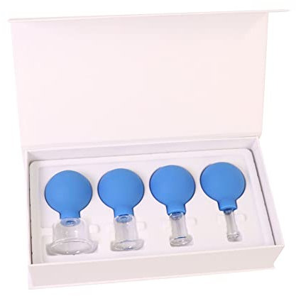 4 Pcs Facial Glass Cupping Set - Vacuum Suction Cupping Cups, 2 Colors to Select,Silicone Cupping Massage Therapy, for Beauty Body Cup Lymphatic Fascia Massager (Blue)