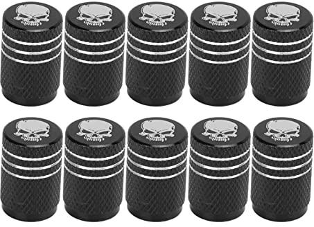 Reifenschaft-Ventilkappen, 10 Stück nkopf-Muster Auto-Rad-Reifen-Ventilschaftkappen Universal für Autos, SUVs, Motorrad Reifen, Luftschaftventil(Schwarz) ventilkappen Auto Totenkopf