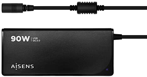 AISENS ASLC-90WAUTO-BK Cargador Universal 90W Automático Multitensión con 12 Conectores DC + USB-A QC.3.0