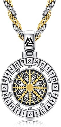 YueYuan Wikinger Kompass Kette für Herren 925 Sterling Silber Vegvisir Kompass Anhänger Wikinger Runen Kette Schmuck Amulett Talisman Abschluss Geburtstag Jahrestag Geschenk