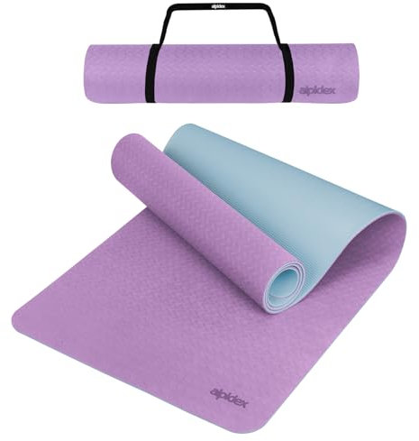 ALPIDEX Yogamatte rutschfest 190 x 61 x 0.6 cm | 190 x 90 x 0.6 cm E-Book Phthalatfreie Fitness TPE Matte Gymnastik Turnen Pilates Sport Yoga Trainingsmatte, Lavender/Ice Blue, 190 x 61 x 0.6 cm
