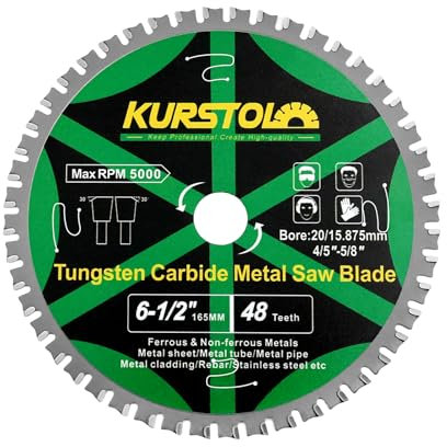 KURSTOL Hoja de Sierra Circular para Metal - 165 x 20 x 15,875mm Disco Corte 48T con Punta de Carburo para Acero, Hierro, Níquel, Titanio, Metales Ferrosos, Tubos de Acero