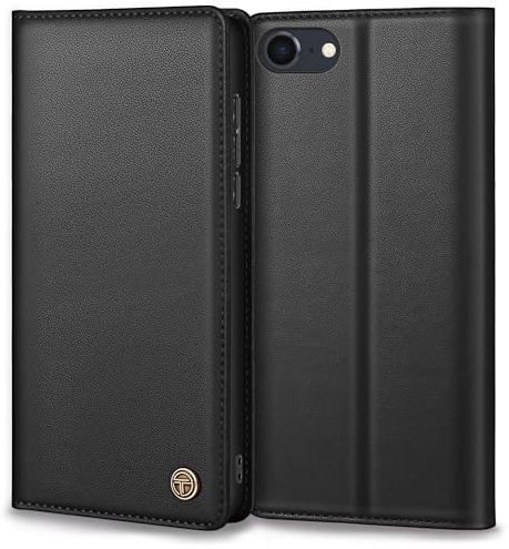 Thorhülle Handyhülle für iPhone SE Hülle, Premium Lederhülle Schutzhülle Tasche für iPhone SE 2022 Hülle Wallet Kartenfach Standfunktion Klappbar Flip Case für iPhone SE/8/7 Handyhülle, Schwarz