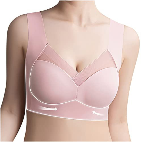 Generisch BH Damen Ohne Bügel Komfort Spitze Nahtloser Minimizer BH Starker Halt Klassischer Push up Soft Damen-BHS Baumwoll Atmungsaktiv Bralette Wohlfühl Bustiers Top Nvisible Support Bra Rosa XXL