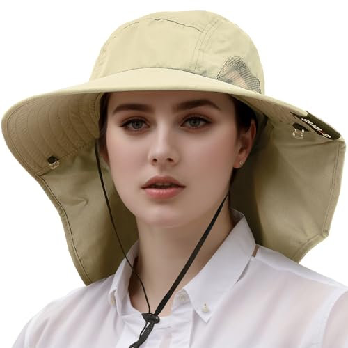Kato Tirrinia Breite Krempe Sonnenhut mit Nackenklappe für Männer und Frauen, UPF 50+ UV Schutz Anglerhut Wandernhut Safari Hut für Camping Strand Outdoor Sport, Winddicht, Tan