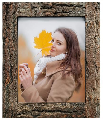 IKEREE 8x10 Rustic Picture Frames with Real Bark, Made of Natural Wood and Real Glass, Display Pictures for Tabletop or Wall Mounting.