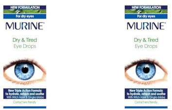 Murine Dry & Tired Eye Relief Eye Drops with a Triple Action Formula That Hydrate, Refresh and Relieve Dry or Tired Eyes, New Formulation,15ml (Pack of 2)