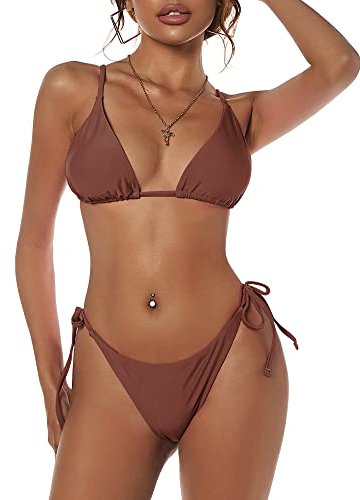 ZAFUL Damen-Bikini, Triangel-Bikini, Blumenmuster, zweiteiliger Badeanzug, 1-braun, Medium