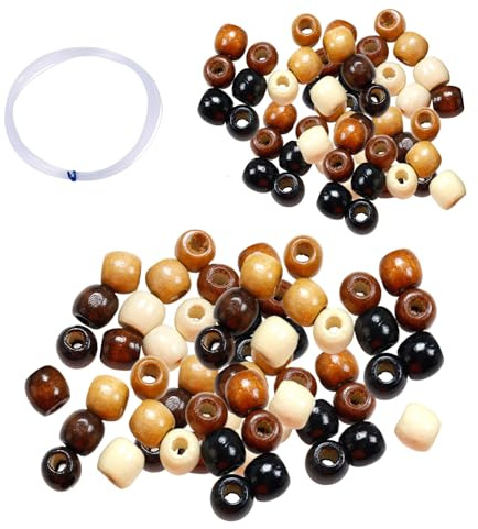 400 Cuentas de Madera Grandes y 1 Cuerda de Perlas con Agujeros Grandes, Accesorios de Bricolaje, Ovaladas, 11 x 12 mm, 9 x 10 mm (Multicolor)