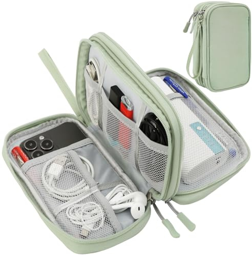 CAAORDKSO Bolsa organizadora de cables, organizador electrónico, estuche de viaje, resistente al agua, para cable, cable, USB, cargador, teléfono, banco de energía, auriculares (verde menta, mediano)