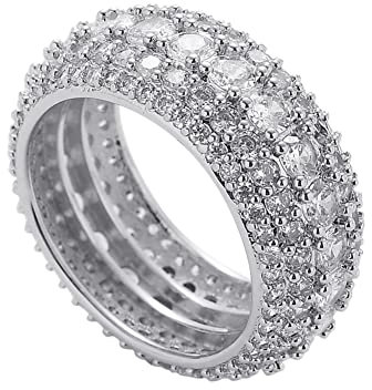 Big Bling Hip Hop Iced Out Ring – Herren Damen 18 Karat vergoldet Micro Pave Zirkonia Ring – Lab-simulierter Diamant-Band-Ring-Schmuck (Farbe: Silber, Größe: 09)