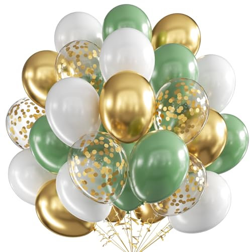 Set de Ballons Vert Sauge, 60 Pièces 12 Pouces, Or Latex Helium Pour Mariage Anniversaire Fête Baby Shower Décorations