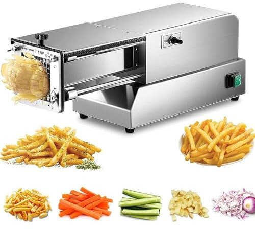 DPQYJPP Cortador eléctrico Patatas, Cortador Patatas bastón, Cortador Multifuncional Verduras, Cortador Patatas Acero Inoxidable, Cuchillas 8/10/12mm, Patatas y Zanahoria, Pepino,Silver-12mm