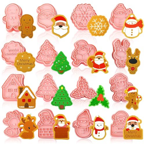 Emporte-pièces Noël,Emporte Pièces 3D en Plastique,Noël Moule à Biscuits Kit,Tampons à Biscuits en Forme pour Pâtisserie, Décoration de Gâteau