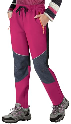 ANGEL CITIZ Girls Softshell Hiking Pants Fleece Lined Skiing Snow Pants Kids Waterproof Outdoor Trousers Snowboard Pants Pink 5Y