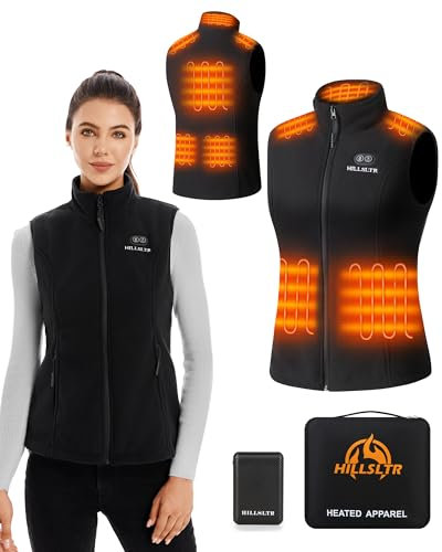 gilet riscaldabile in pile, da donna, con power bank 7,4 V 12000 mAh, 8 zone riscaldamento, 3 temperature, termico per sci/moto, Nero, XS