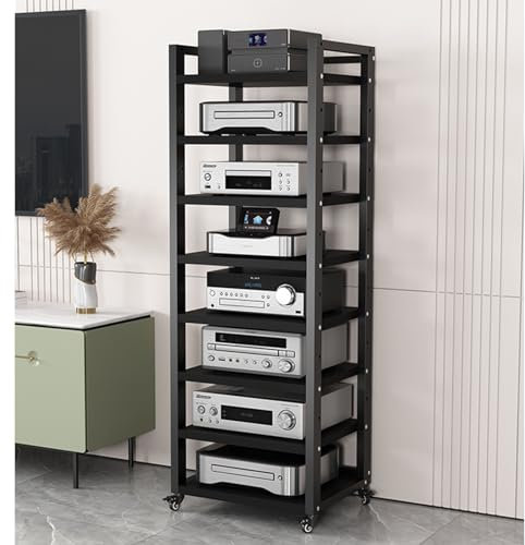 ERSINIAN Stereo Rack Cabinet 63 Inch High, 5 6 7 8 Tier Record Player Stand for Turntable Av Media Receiver Equipment Storage, Adjustable Shelving Audio Tower Shelf (Color : 8 tier, Size : 60cm wide)