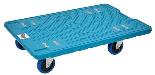 Plastic Platform Dolly, Heavy Duty Blue Dolly Trolley on Wheels for Transport, 200kg Load Capacity on Nylon Wheels with Handle for Warehouses, Offices, and Workshops