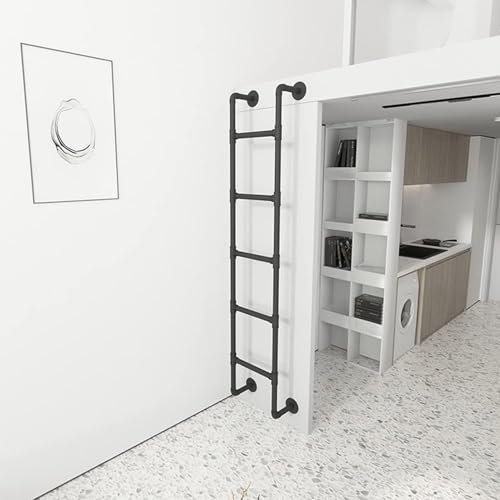Junvstor Loft-Villa-Leiter, 3,3–9,8 Fuß, Kellerausstiegsleiter mit Wandhalterung, Eisenfensterbrunnen-Ausstiegsleiter, schwarzer Aufstiegseingang, Ausstiegsleiter für Feuerleiter, (290cm/114in)
