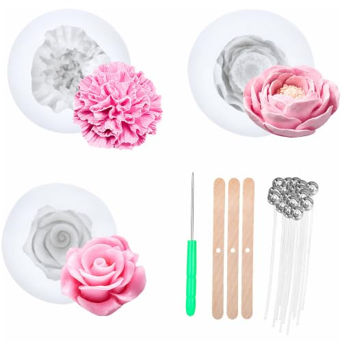 3 Pièces Moule Bougie Silicone, Moule Silicone Bougie Fleur, Moule Bougie Fleur, Moule à Bougie Pour, Moules Pour Bougies Bougies, Savons, Lumiere Fete, Décoration Maison, Chocolat