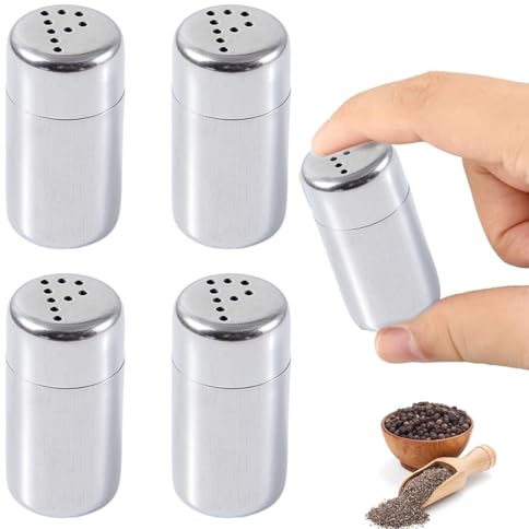 WUSJCOF 4 Pezzi Mini Spargisale, Spargispezie in Acciaio Inox con Coperchio, Ideale per Ristoranti, Campeggio e Barbecue all'Aperto (5ml)