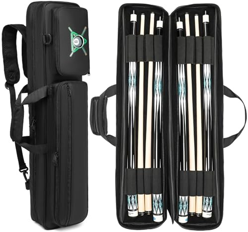 FRETHIND 4X4 Billard Queue Tasche wasserdichte Pool Cue Case für 4 Unterteile und 4 Schäfte weiche Pool Stick Tragetasche