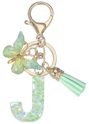 PATIKIL Niedliche Schlüsselanhänger Buchstabe mit Schmetterling & Quaste & Schlüsselringe Harz Buchstaben Schlüsselanhänger D Schlüssel Anhänger Keychain für Damen Geschenke