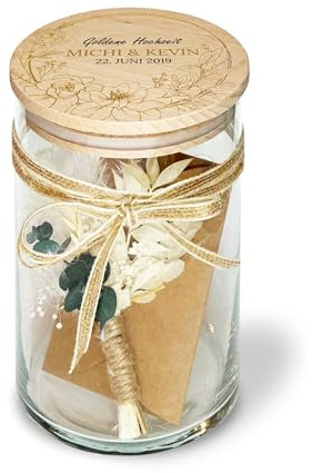 Yuweli Goldene Hochzeit Personalisierte Hochzeitsgeschenk – Geschenk zur Hochzeit – Geldgeschenk brautpaar – 880ml – geldgeschenk hochzeit – Hochzeitsgeschenke Vorratsglas (Typ18)
