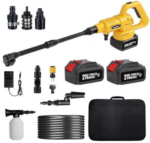 Traumheim Akku Hochdruckreiniger, 17PCS 8000mAh Max 68 Bar Kabelloser Hochdruckreinige mit 6-in-1 Düse und 180° Drehbare Düse, Tragbarer Mobiler Hochdruckreiniger für Autos, Fahrrad, Terrase, Gärten
