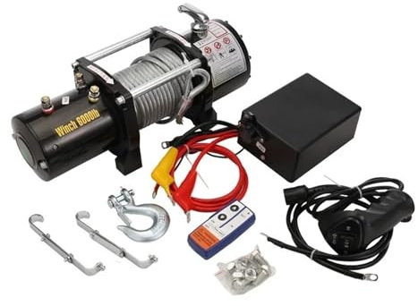 BADIKA Verricello Elettrico per l'ancora Argano Elettrico Portatile Auto Motore CC Argano Elettrico 12V/24V 6000 libbre for Auto di Soccorso Fuoristrada, Barca(12V 6000LBS)