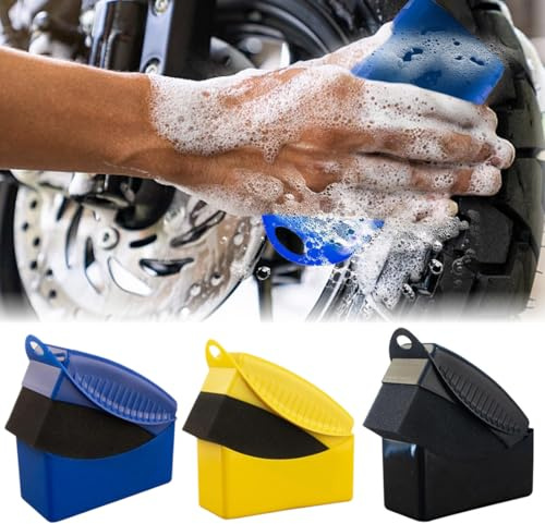 3 Pièces Brosses à Éponge pour Pneus,Bloc de Nettoyage de Voiture, Brosse Incurvée avec Couvercle,Outil de Nettoyage pour Pneus et Voiture,ponge de nettoyage pour voiture Éponge d'application