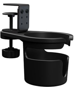 Spotact Steel Adjustable Desk Cup Holder Clamp, 360° Rotation, Black | 3-Height Adjust, Space-Saving, No Tools Install, for Office, Home, Travel, for Mug, Water Bottle, Vacuum Cup, Anti-Spill