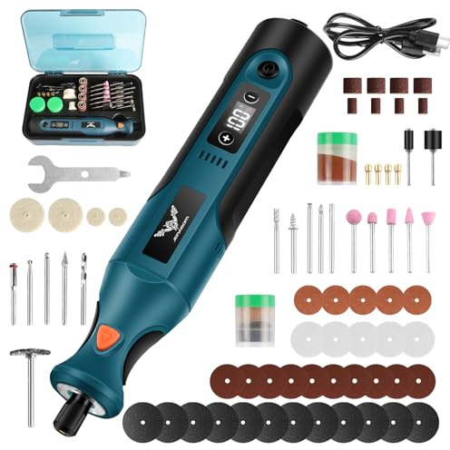 Cordless Rotary Tool 7.4V Rechargeable Rotary Multi Tool Kit 12 Speed 5000-25000RPM Power Rotrary Tool Kit 66 PCS Accessoires Set Mini Electric Grinder for DIY Crafts Grinding Polishing