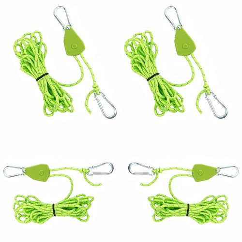 DITK-U 4 cuerdas tensoras ligeras para tienda de campaña, reflectantes, con ajustador, para camping, tiendas de campaña, toldos, capacidad de carga 68 kg (4 mm x 4 m), color verde