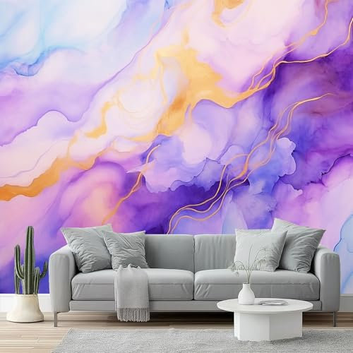Carta da Parati Tessuto Non Tessuto colore - Sogno Marmo Acquerello Stampata - Facile da Applicare - Decorazione da Parete per Soggiorno Camera da Letto Ufficio - 200 x 148 cm