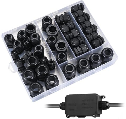 50 Pack IP68 Waterproof Nylon Cable Glands, Plastic Nylon Cable Connectors Gland Joints Locknut Stuffing GlandsPG7/9/11/13.5/16/19 for Outdoor, Garden, Switch Box Junction Box