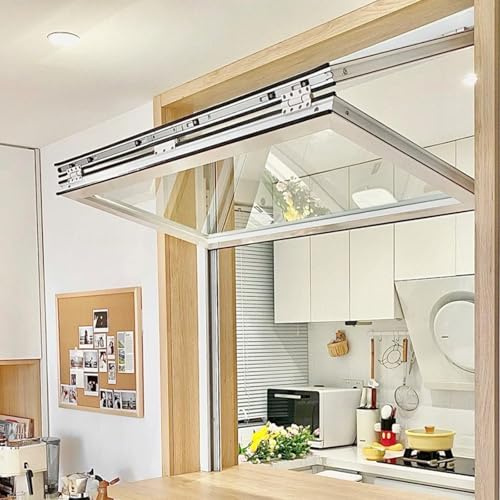SEIFE Ventana de concesión con Marco de Aluminio y Metal, Ventana de Guillotina Doble Plegable Flotante, Ventana de Servicio Tipo Enrollable, Personalizable(White-H*W,24x24in/61x61cm)