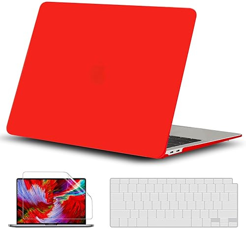 GVTECH Funda para MacBook Pro 13 Pulgadas 2024-2016 A2338/A2289/A2251/A2159/A1706 Cubierta de Plástico Dura Carcasa, Cubierta de Teclado y Protector de Pantalla, Rojo Mate