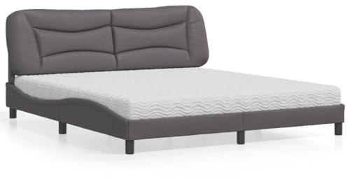 Ordellia Hvar Säng med madrass, grå, 180 x 200 cm, konstläderstoppning, vågdesign, sovrumsmöbelset, komfortskummadrass, hållbar
