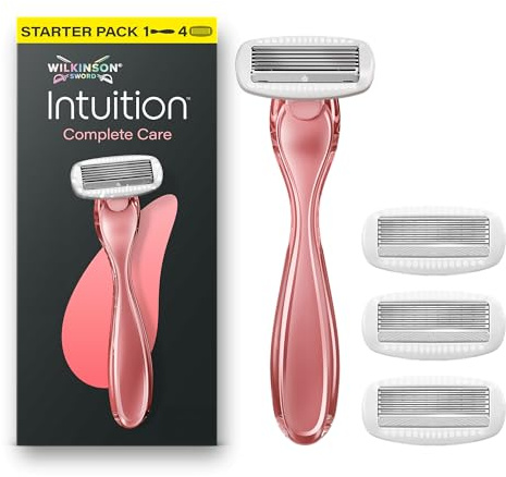 Wilkinson Sword Intuition Complete Care, rasoir pour femme, 4 recharges | Rasoirs peau sensible pour femme avec 5 lames Ultra Glide, sérum Hydra-Boost, acide hyaluronique, formule végane, 4 recharges