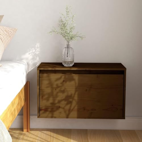 Mhdvray Wandregal Honigbraun 60x30x35 cm aus massivem Kiefernholz mit 60 kg Tragkraft Modernes Schweberegal als TV Board oder Bücherregal für Wohnzimmer Schlafzimmer Bad und Küche