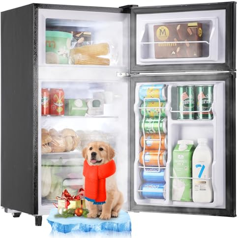 WANAI 3.5 Cu.Ft Grey Mini Fridge With Freezer Compact Refrigerator for Dorm