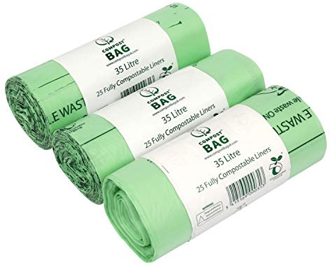 35/40 Litre x 75 Compostable Bags - Compost Bag Kitchen Food Waste Compost Liners 35/40L - EN 13432 - Bin Bags with Composting Guide 35L 40L