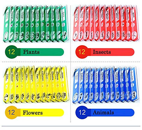 Jiusion 48 Stücke Vorbereitetes Mikroskop Dias Probe Tiere Insekten Pflanzen Blumen Probe Biologische Probe, Stereomikroskop Folie für Kinder Studenten Erleuchten Bildung