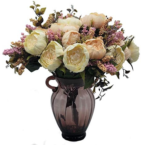 cn-Knight Künstliche Seide Pfingstrose Bouquet 7 Blüten pro Brunch, Fake real-Touch Arrangement für Hochzeit Décor Arch Brautschmuck & Brautjungfer Home Office Party Ball Aufsteller Girlande weiß